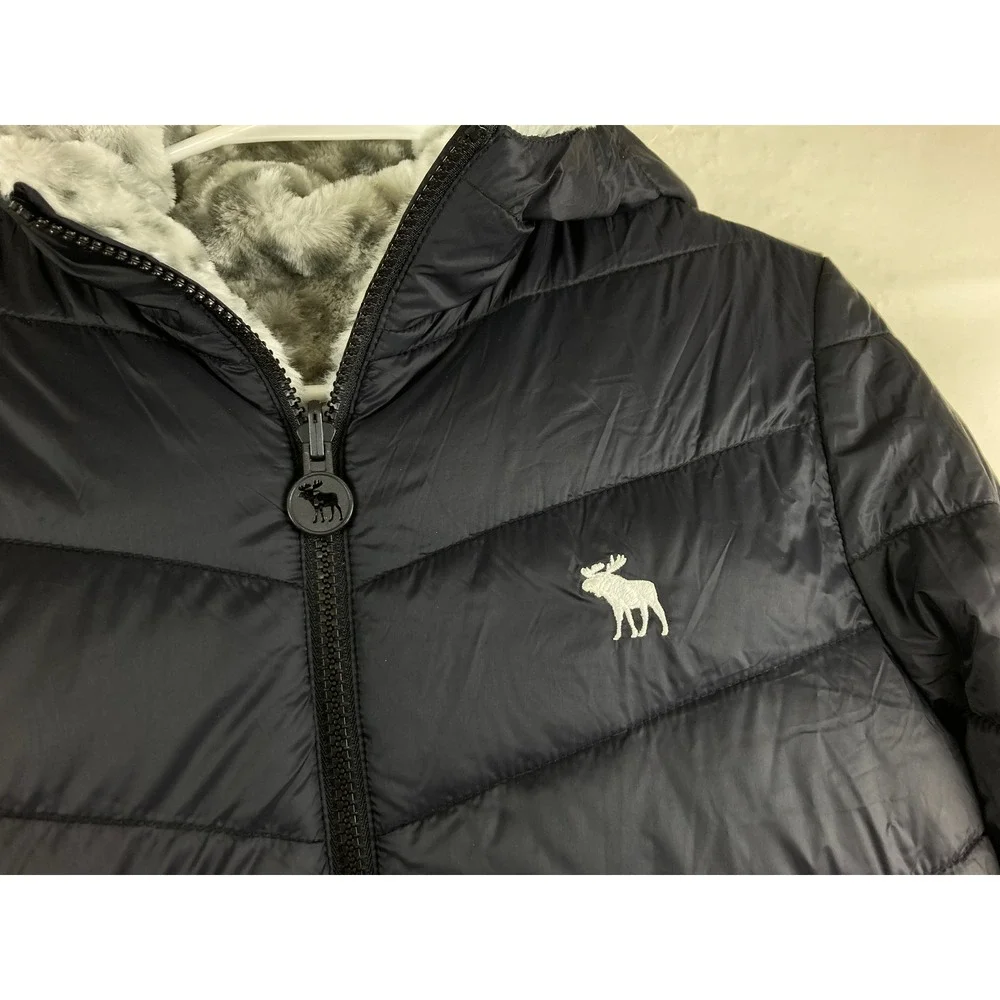 Abercrombie Girls Puffer Jacket Sz 15/16 Faux Fur Leopard Print Lined Hooded